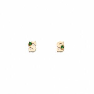 TOPOS LETRA S ORO 18KT CON ESMERALDAS