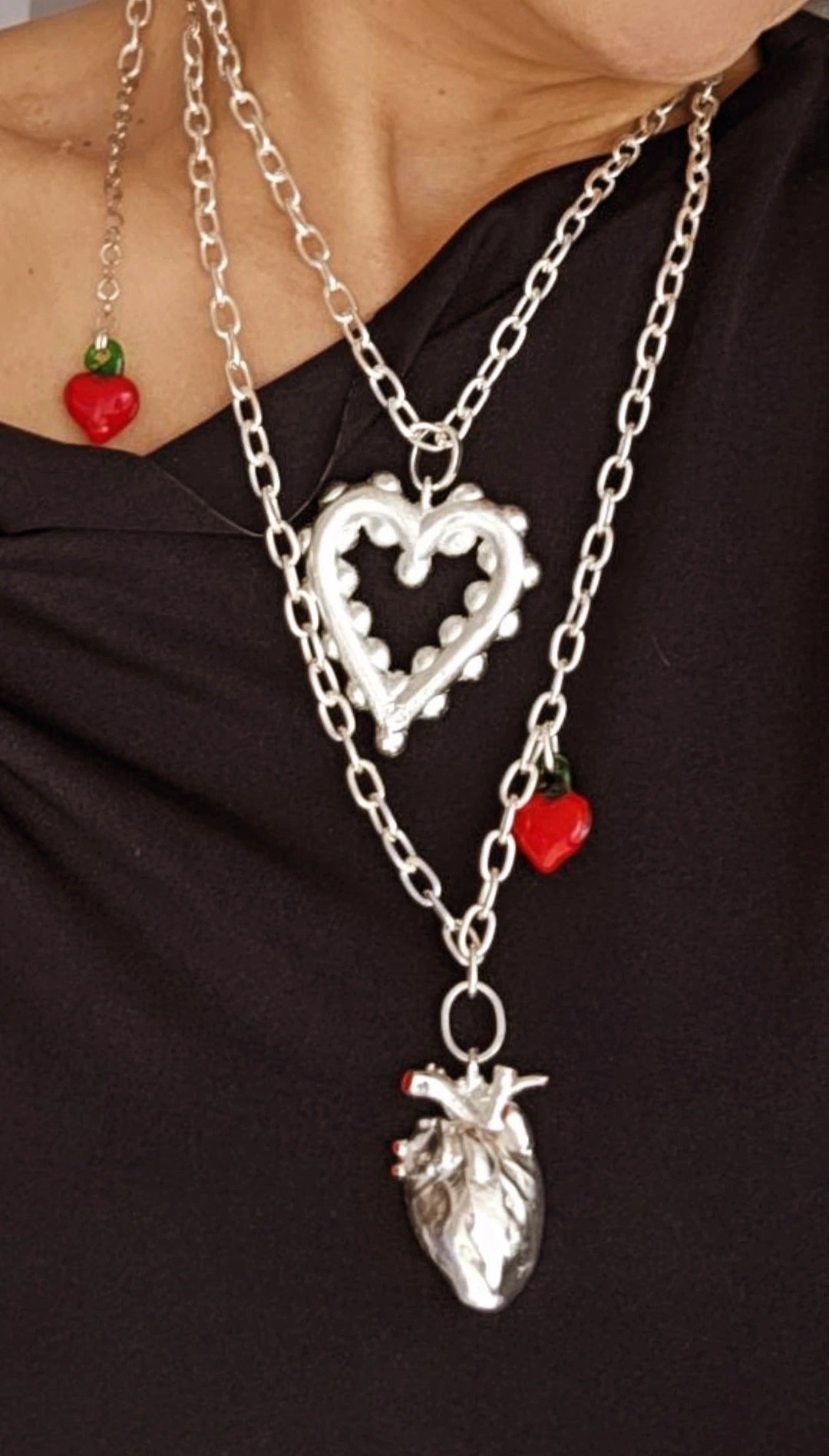 CHAIN SILVER HEART EMPTY DOTS - Image 5